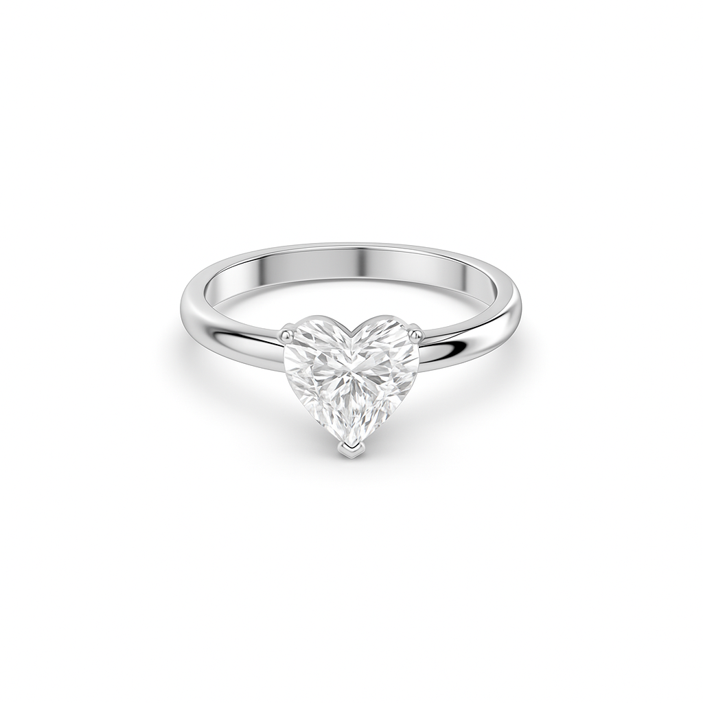 Heart cut lab diamond solitaire ring featuring an IGI certified diamond