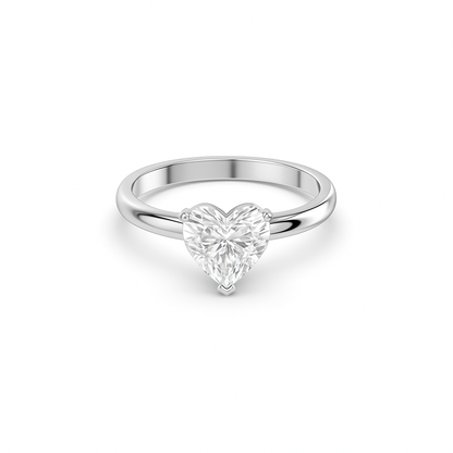 Heart cut lab diamond solitaire ring featuring an IGI certified diamond