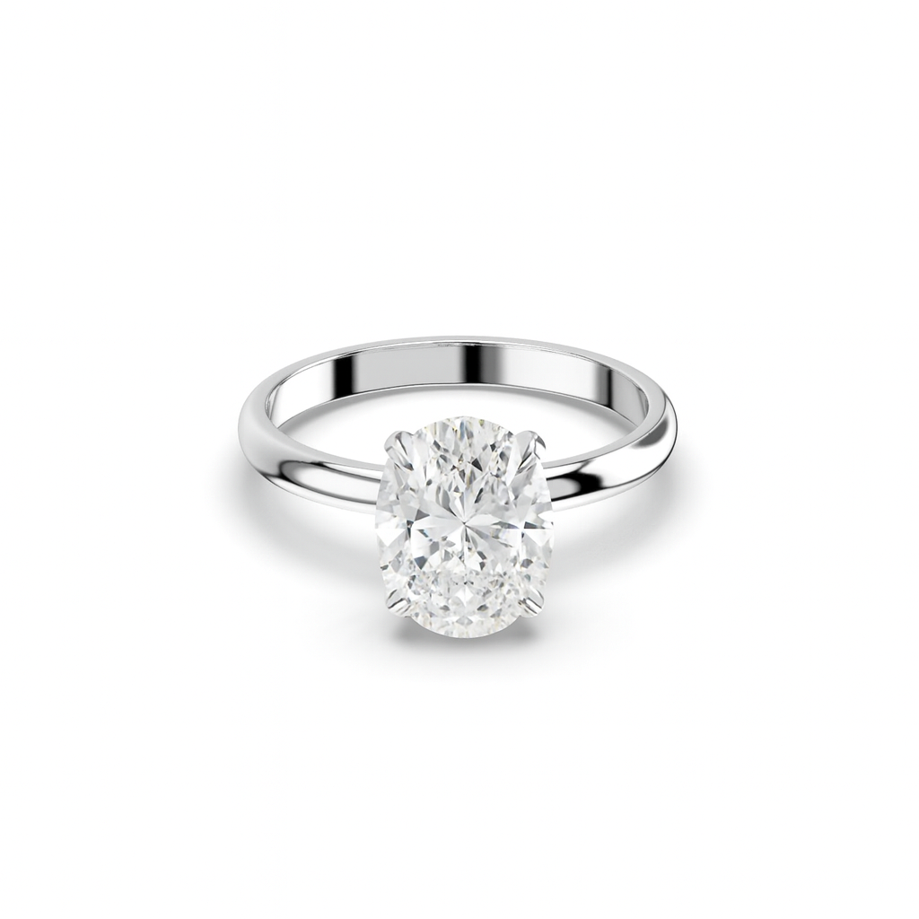 Oval cut lab diamond solitaire ring featuring an IGI certified diamond