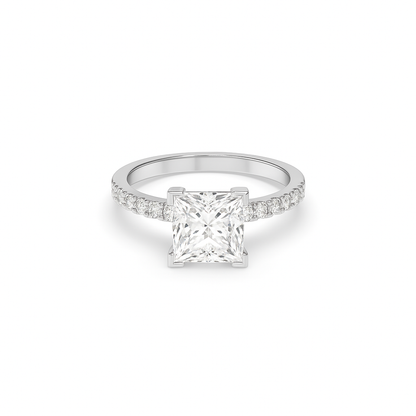Princess cut pavé lab diamond ring featuring an IGI certified center diamond