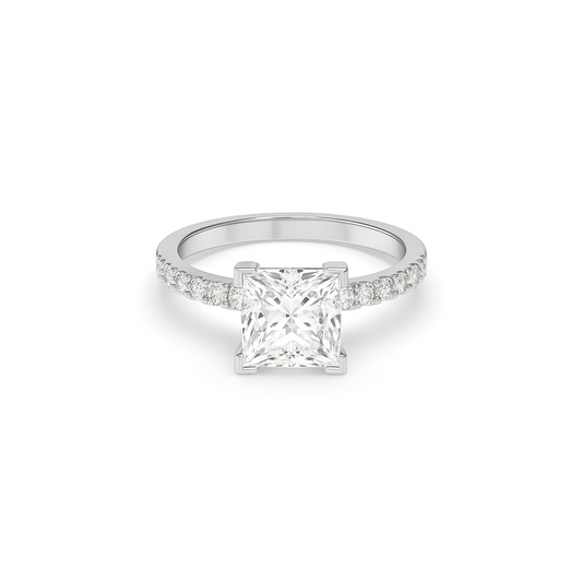Princess cut pavé lab diamond ring featuring an IGI certified center diamond