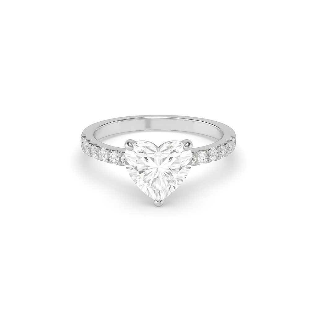 Heart cut pavé lab diamond ring featuring an IGI certified center diamond