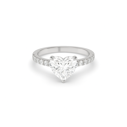 Heart cut pavé lab diamond ring featuring an IGI certified center diamond