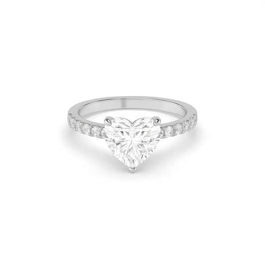 Heart cut pavé lab diamond ring featuring an IGI certified center diamond