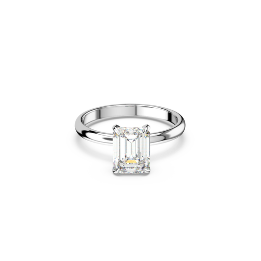 Emerald cut lab diamond solitaire ring featuring an IGI certified diamond