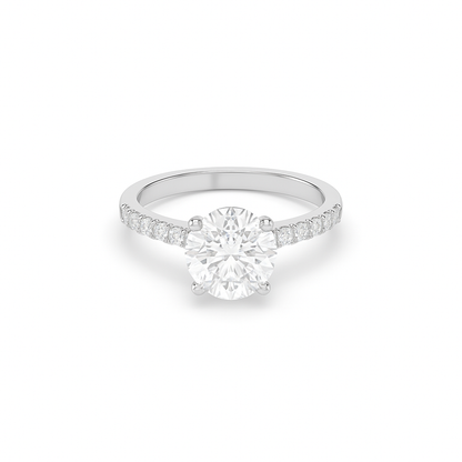 Round pavé lab diamond ring featuring an IGI certified center diamond