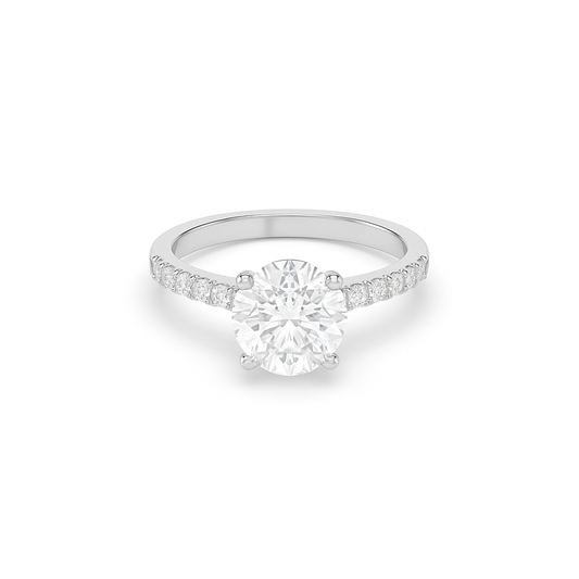 Round pavé lab diamond ring featuring an IGI certified center diamond