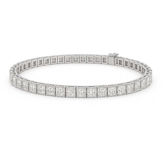 Princess cut lab diamond tennis bracelet with 0.30 carat each IGI certified diamonds