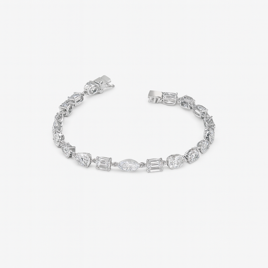 Fancy shape mixed lab diamond tennis bracelet with 1 carat each IGI certified diamonds